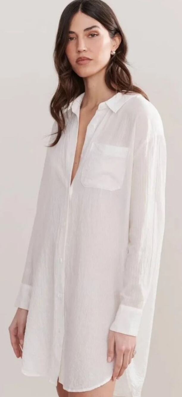 NWT Jenni Kayne Poplin Shirt Dress White Preppy Button Down Women's size Medium